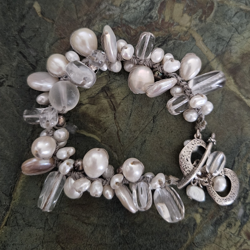 Silpada .925 Sterling Silver, Freshwater Pearl, Quartz, Glass Bracelet